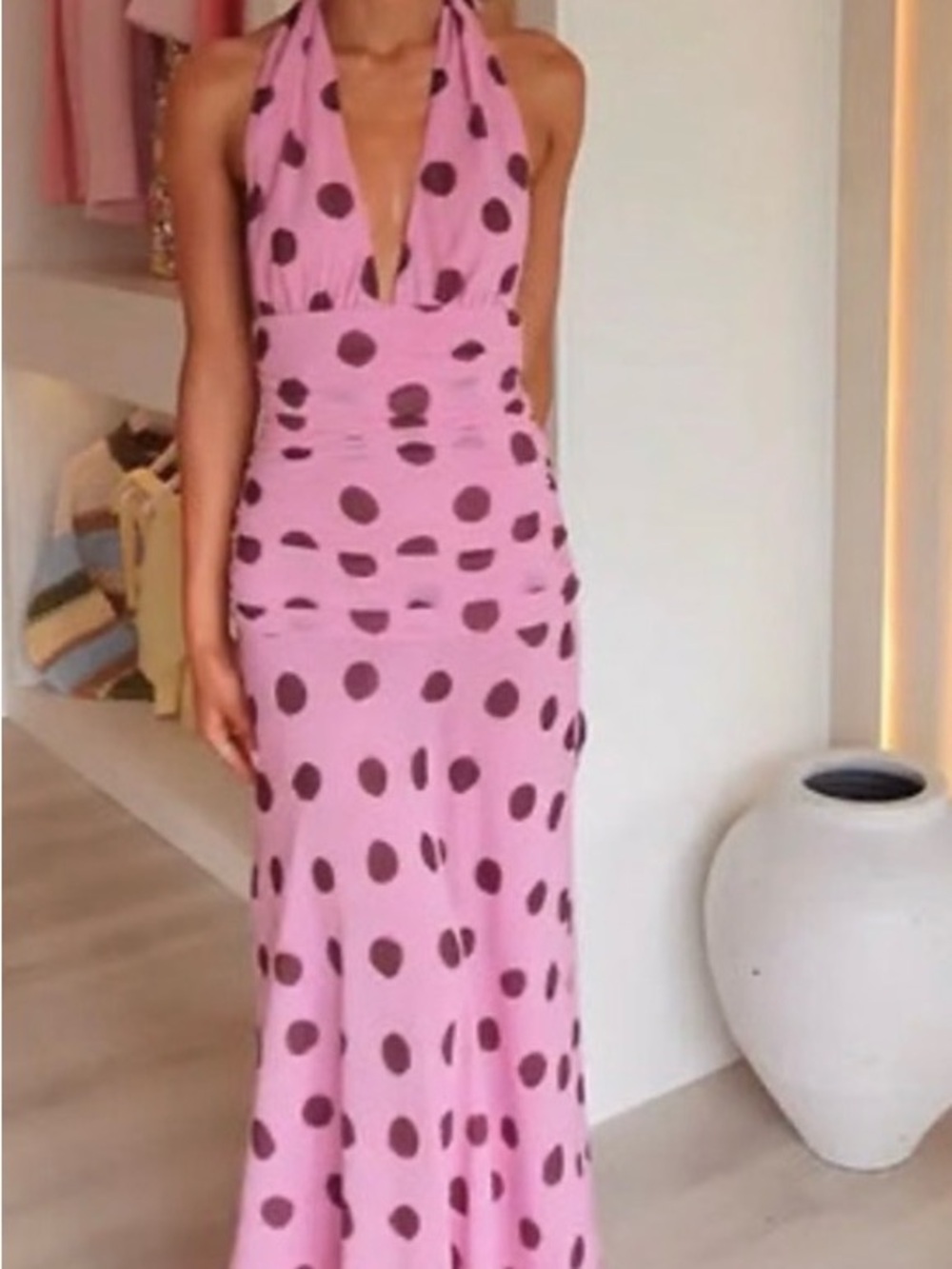 Zara inspired Pink Polka Dot Halter Maxi Dress